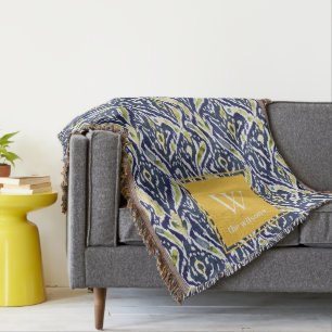 Bold Blue Yellow Abstrakt Classy Ikat Monogram Decke