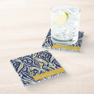 Bold Blue Yellow Abstrakt Classy Ikat Monogram Glasuntersetzer