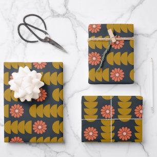 Bold Boho Botanical Geometric Blue Gold Geschenkpapier Set