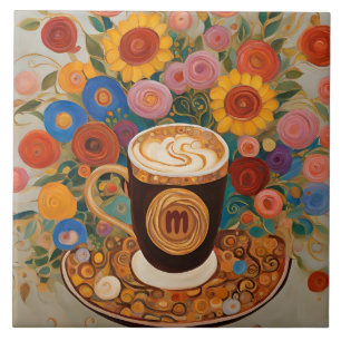 Bold Boho Floral Monogram Coffee Cup Fliese