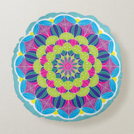 Bold Bright Funky Neon Mandala Rundes Kissen