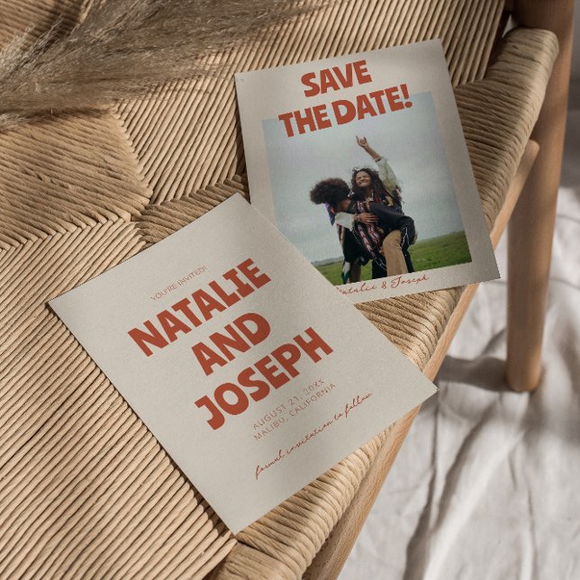 Bold Bright Funky Retro Einzigartiges Foto Hochzei Save The Date (Von Creator hochgeladen)