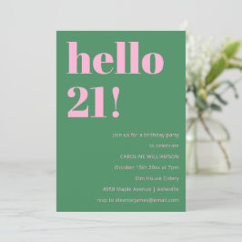 Bold Bright Modern Retro Pink Green 21st Birthday Einladung