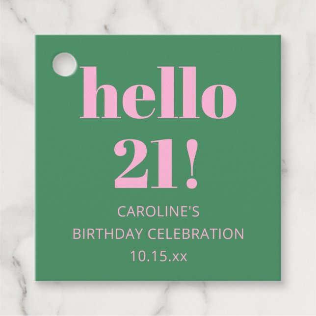 Bold Bright Modern Retro Pink Green 21st Birthday Geschenkanhänger (Vorderseite)