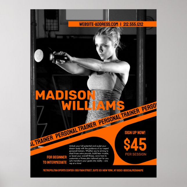 Bold Bright Orange Personal Trainer Foto Poster (Vorne)