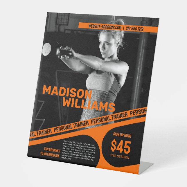 Bold Bright Orange Personal Trainer Foto Sockelschild (Vorderseite)