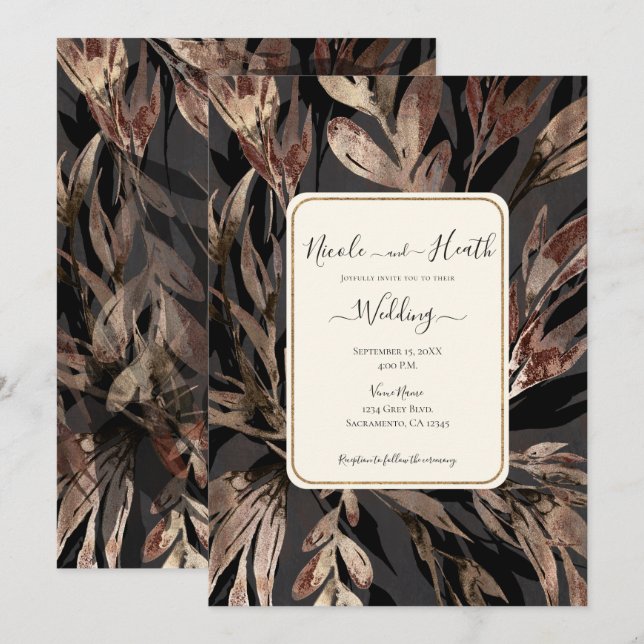 Bold Bronzy Floral Botanical Chic Wedding Einladung (Vorne/Hinten)