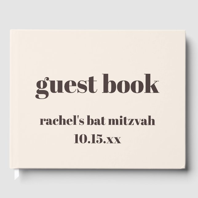 Bold Brown Cream Modern Custom Cute Bat Mitzvah Gästebuch (Vorderseite)