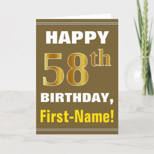Bold, Brown, Falsch Gold 58th Birthday w/ Name Car Karte