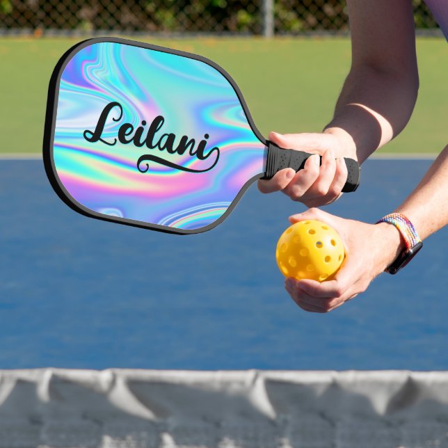 Bold Brush Script Name endet mit I Aqua Iridescent Pickleball Schläger (InSitu)