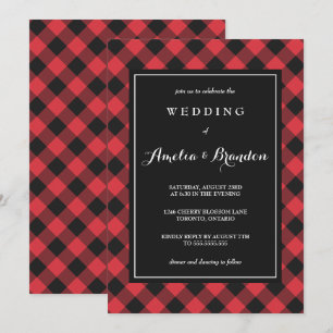 Bold Buffalo Kariert Red & Black Wedding Einladung