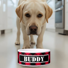 Bold Buffalo Red Black Plaid Pattern Name Dog Napf