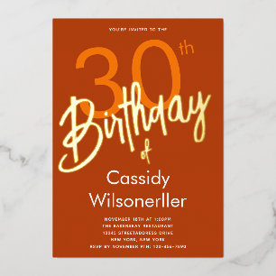 Bold Burnt Orange 30. Geburtstag Gold Folieneinladung