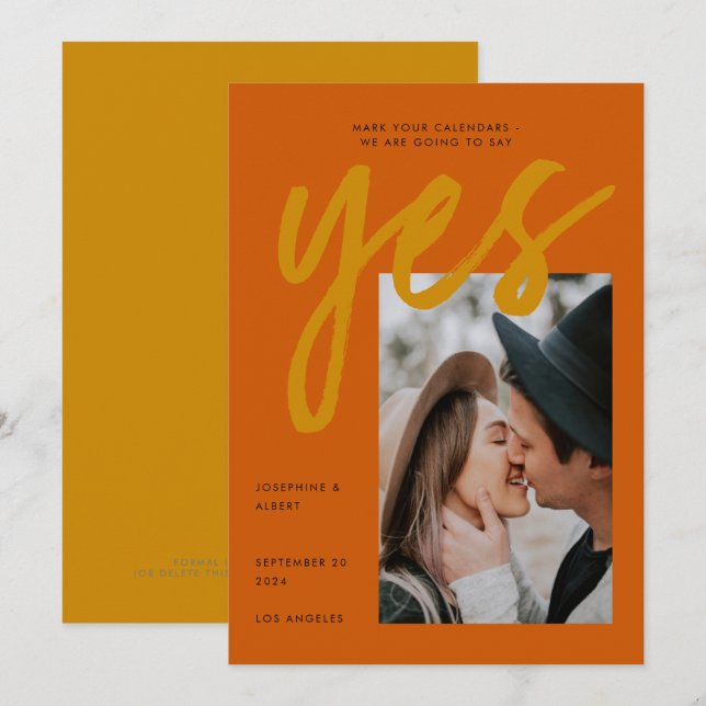 Bold Burnt Orange Ochre Big Script Foto Wedding Save The Date (Vorne/Hinten)