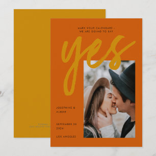 Bold Burnt Orange Ochre Big Script Foto Wedding Save The Date