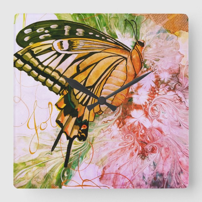 Bold Butterfly Quadratische Wanduhr (Vorderseite)