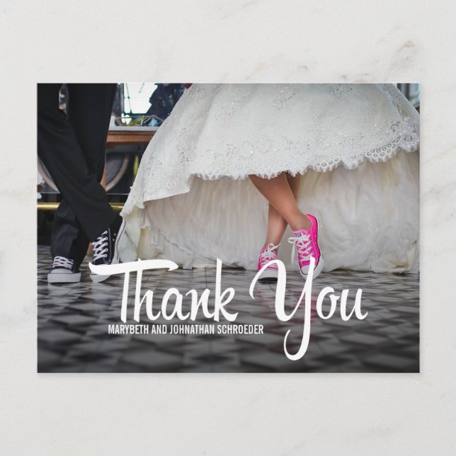 Bold Calligraphy Foto Wedding Danke Postcard Postkarte (Vorderseite)