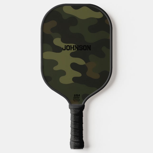 Bold Camo Earthy Greens Browns Customizable Name Pickleball Schläger (Vorderseite)