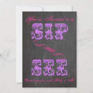 BOLD Chalkboard Sip & See Baby Shower Girl 2 Invil Einladung