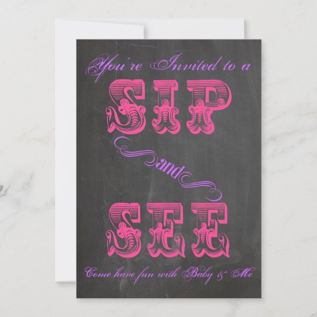 BOLD Chalkboard Sip & See Baby Shower Girl Einladu Einladung (Vorderseite)