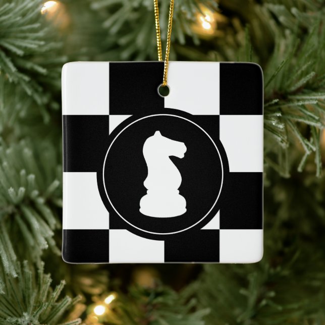 Bold Chessboard Schach Knight Weihnachten Keramikornament (Baum)