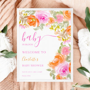 Bold Chic Baby in Bloom Floral Baby Dusche Willkom Poster
