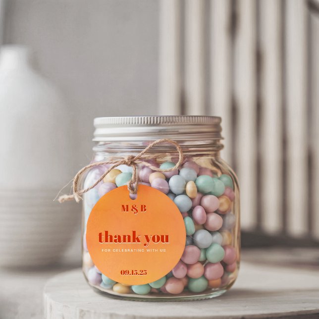 Bold Chic Orange Sunset Monogram Thank You Wedding Geschenkanhänger (Von Creator hochgeladen)