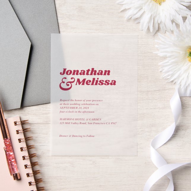 Bold Chic Retro Hot Pink Typografy Wedding (Hochzeit)