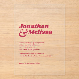 Bold Chic Retro Hot Pink Typografy Wedding Acryleinladungen