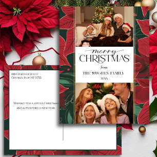 Bold Christmas Poinsettia Botanical 2-Foto Feiertagspostkarte