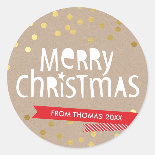 BOLD CHRISTMAS TYPOGRAPHIE cooler Goldkonfetti Runder Aufkleber (Vorderseite)