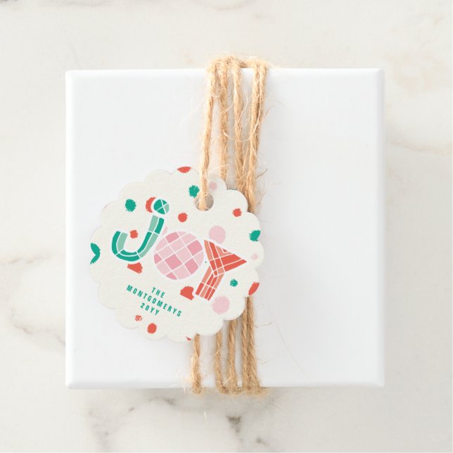 Bold Chunky Geometric Joy Colorful Dots Modern Geschenkanhänger (Beispiel)