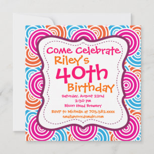 Bold Circle Pattern 40. Geburtstag Party Einladung