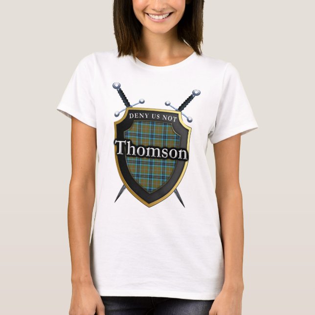 Bold Clan Thomson Tartan Scottish Shield T-Shirt (Vorderseite)