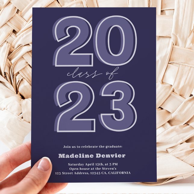 Bold Class of 2023 script blue Fotos Abschluss Einladung (Von Creator hochgeladen)