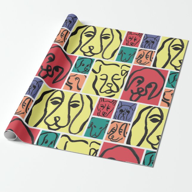 Bold Color Dog Faces Geschenkpapier (Ungerollt)