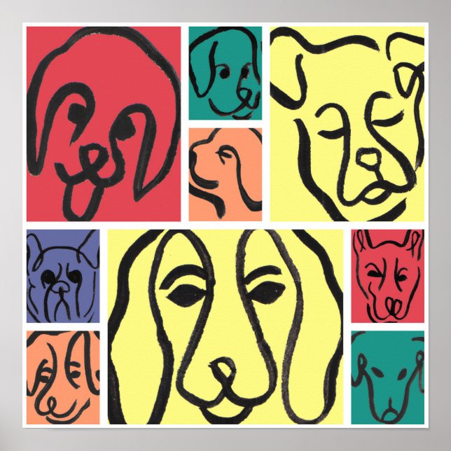 Bold Color Dog Faces Poster (Vorne)