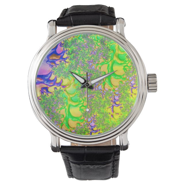 Bold Colorful Psychedelic Funky Acid Trip Fraktal Armbanduhr (Vorderseite)