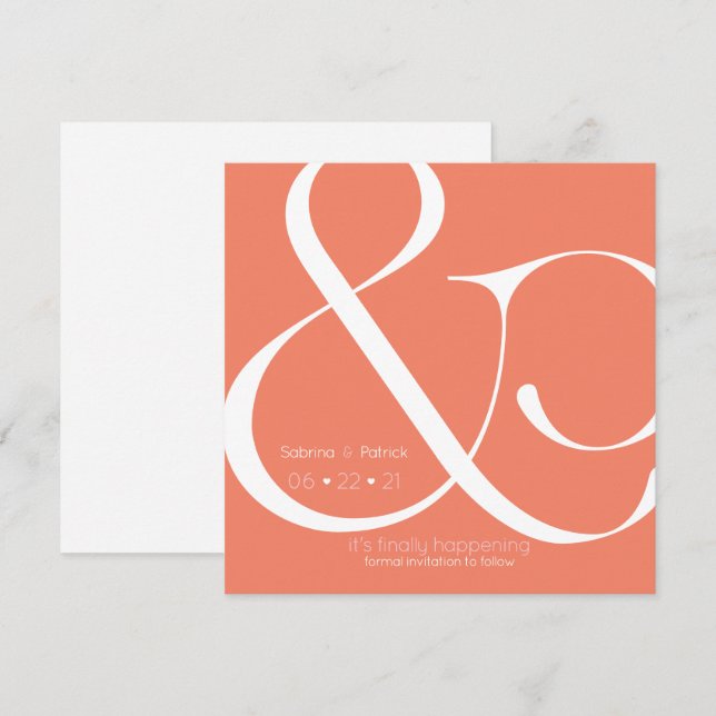 BOLD Coral Ampersand Save the Date Einladung (Vorne/Hinten)