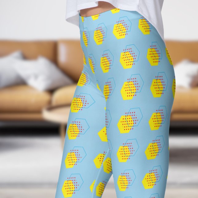 Bold Cornflower Blue Honey Harvest Pattern Leggings (Honey Harvest on Light Cornflower Blue)