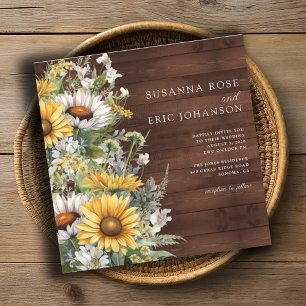 Bold Country Daisies Wood Wedding Einladung