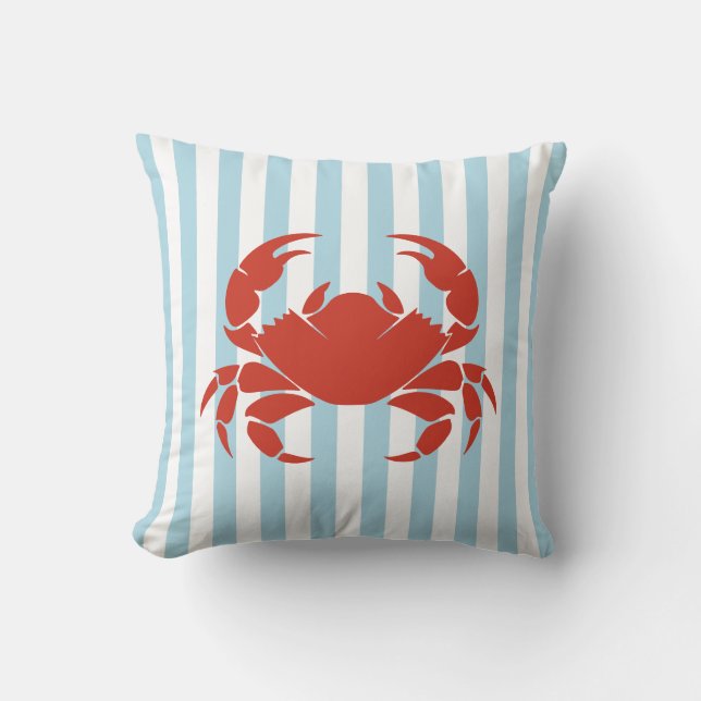 Bold Crab and Blue Stripes Ocean Beach Decor Kissen (Vorderseite)