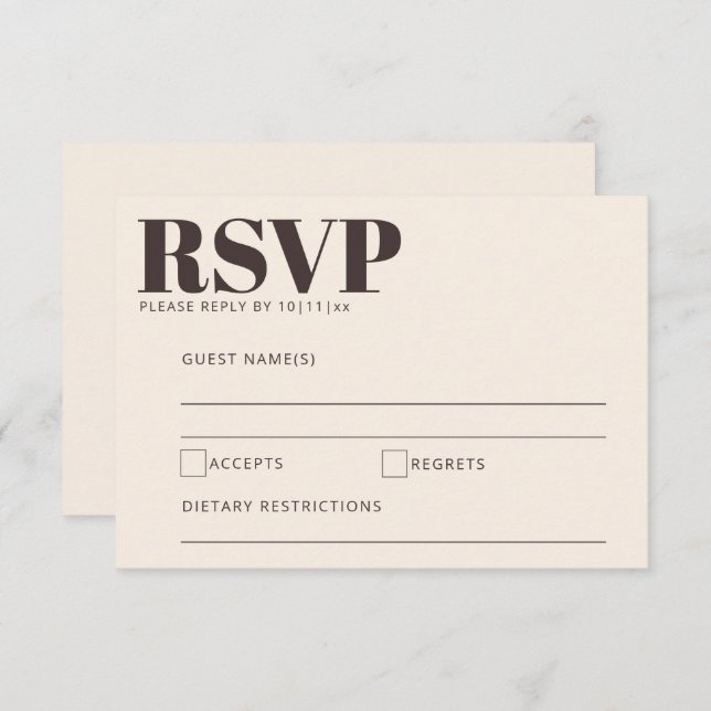 Bold Cream and Brown Modern Wedding Enclosure RSVP Karte (Vorne/Hinten)