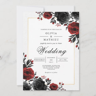 Bold Crimson Floral Romance Wedding Einladung