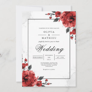 Bold Crimson Floral Wedding Einladung
