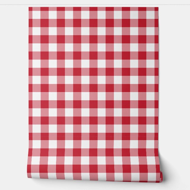 Bold Crimson Red Gingham Check Green Buffalo Plaid Tapete (Abrollen)