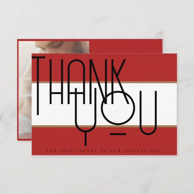 Bold Crimson Red Typografy Foto Wedding Dankeskarte (Vorne/Hinten)