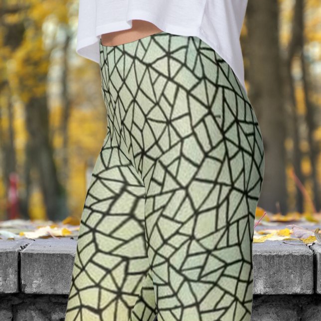 Bold Cubism Style Print Leggings (Chic Bold Cubism Style Leggings)