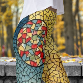 Bold Cubism Style Print Leggings