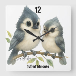 Bold Curious Titmouse Quadratische Wanduhr